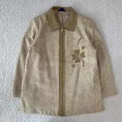 レディース コート ベージュ ウール混 クローバー刺繍 ジップアップ M