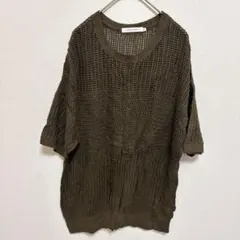 透かし編みメッシュニット【M】カーキ プルオーバー サマーニット 透け感 シアー