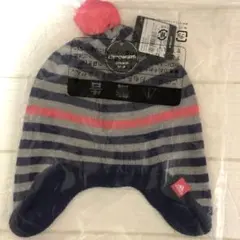 adidas ボンボン ニット帽　耳当て付き ボーダー柄 54cm