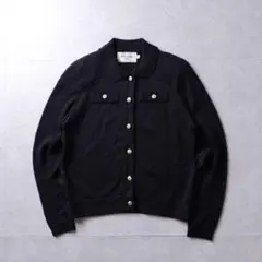 ヴィンテージ　黒ニット　襟付き　ニットジャケット 金ボタン 襟付き ブラック