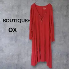 BOUTIQUE+【OX】レースアップ ロングワンピース レッド 大きいサイズ