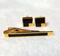 訳あり【dunhill】　カフス・ネクタイピンセット　黒/ゴールド