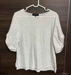 UNTITLED アンタイトル　ボーダーカットソー 五分袖 ベージュ×ホワイトのサムネイル