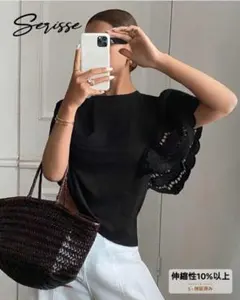 SHEIN フリルバットウィングスリーブTシャツ　JP-XL（M）
