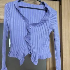 紫薄手ニットカーディガン　レディース
