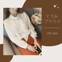 シフォンブラウス　白　とろみブラウス　パールピン付き　ホワイト 2XL