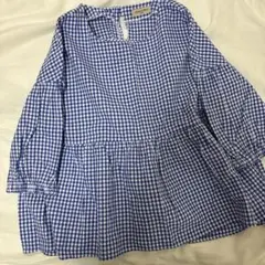 サマンサモスモス　ギンガムチェック五分袖ブラウス　ブルー　青