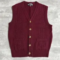 FIONA MACPHAILケーブル編みニットベスト毛100% ワインレッド　L