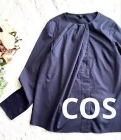 ✴︎COSコス✴︎ノーカラードレープブラウス✴︎長袖 トップスほぼ未使用✴︎ネイビー✴︎
