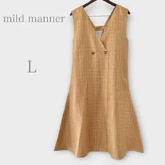 チェック柄ジャンパースカート　フレアワンピース　ベージュ　L