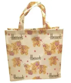 Harrodsハロッズ テディベア トートバッグ マチ付 英国製　総柄