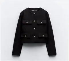 新品未使用　ZARA ノーカラージャケット ブラック アウター　ツイード　XS