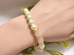 《74》天然石 デザインブレスレット アメジスト シェルパール ゆずローズ