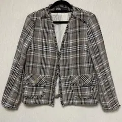 ZARA ザラ ツィード フリンジ ジャケット チェック柄 美品 M