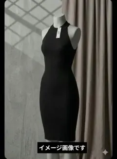 【新品タグ付】NEIMAN BY ホルターネック風 リブニットワンピース M 黒