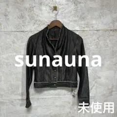 【 6310番】sunauna ノーカラージャケット　未使用　ブラックのサムネイル