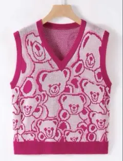 SHEIN MOOSTA セーターベスト クマパターン Ｖネック ニット くま柄