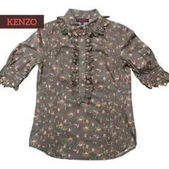 KENZO ヴィンテージ 花柄 ピンタック フリル 半袖シャツ ブラウス XSのサムネイル