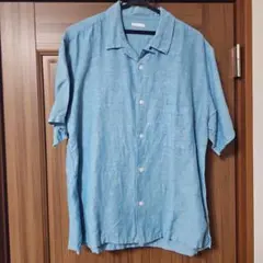 水色 半袖シャツ Lサイズ　オープンカラーシャツ