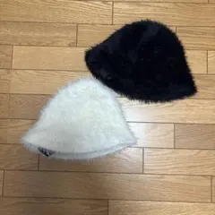 ファー バケットハット 白 黒 2点セット