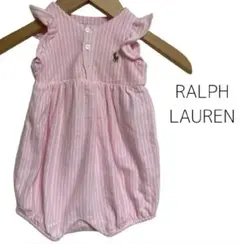 美品★ラルフローレン★肩フリル　ロンパース　ストライプ　ピンク　6М/70