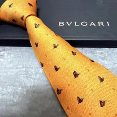 BVLGARI ブルガリ ネクタイ セッテピエゲ オレンジ 鳥柄 総柄 シルク