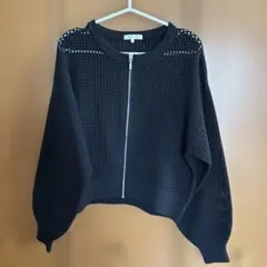 GLOBAL WORK ジップアップ メッシュ カーディガン ブラック F