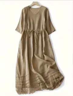 新品　７分袖エレガントワンピース　XL カーキベージュ