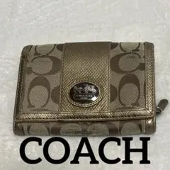 コーチ COACH シグネチャー 二つ折り財布 ゴールド PVC レザー