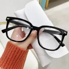 黒縁メガネ ビッグフレーム 小顔効果 ウェリントン 伊達眼鏡 男女兼用 韓国 黒のサムネイル