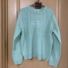 ミントグリーン ハート模様 ニットセーター