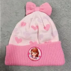 ソフィア リボン付きピンクニット帽