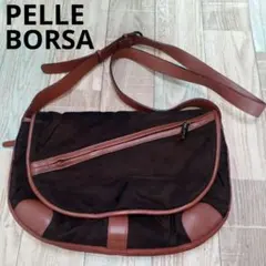 PELLE BORSA　ペレボルサ　ショルダーバッグ　ナイロン　ブラウン　レザー