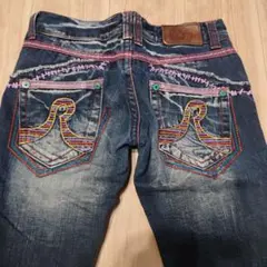 【RIOBERA】リオベラ　26 刺繍　デザイン ストレート　デニム　ブルー