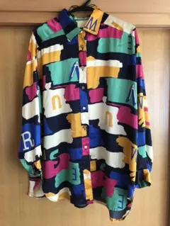 レトロ　柄シャツ　ブラウス