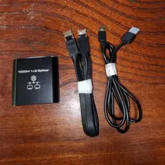 1G LAN分配器 1入力2出力 同時出力 電源USB CAT8ケーブルセット