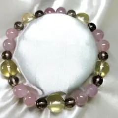天然石☆レモンクォーツ&スモーキークォーツ&ローズクォーツ☆デザインブレスレット