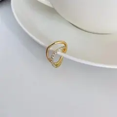 二連風 ゴールド 調節可能 シンプル イヤーカフ レディースピアス ストーン