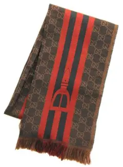 グッチ マフラー ストール ウール GG柄 ブラウン 中古美品！(39016)