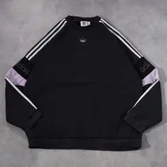 アディダス スウェット 古着 センター ナイロン 刺繍 2XL 黒 19247