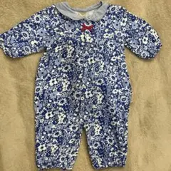 petit main プティマイン 花柄　2WAYオール フリル　青　50-70