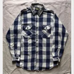 【USA製】80s OSHKOSH ブロックチェックネルシャツ ネイビー 紺白のサムネイル