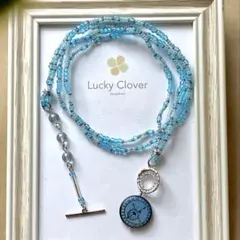 【Necklaces】ガラスビーズ2way✤マンテル✤マリンブルー