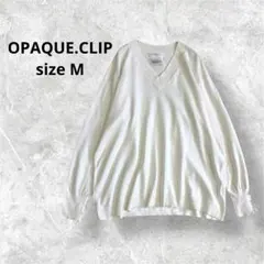 オペークドットクリップ 長袖トップス ホワイト Vネック 薄手 a3794