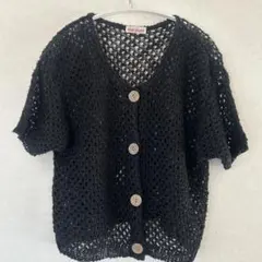 レディース　メッシュ　半袖トップス　黒　カーディガン