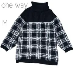 one way チェック柄 タートルネック ニット チェック M 白黒