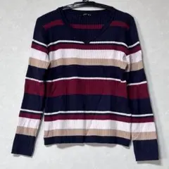 【イング】　ストライプ Vネック 長袖ニット　Mサイズ