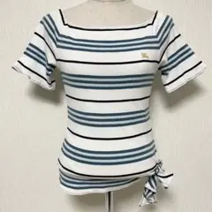 バーバリー ボーダー ポートネック リボン 半袖 トップス ロゴ 38