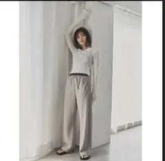 ミラオーウェン　ウエストゴムワイドイージーパンツ