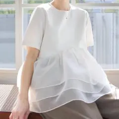 KOBE LETTUCE 神戸レタス　オーガンジーペプラムポンチTシャツ 白のサムネイル